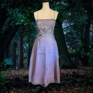 NWT Vintage 90s Laundry Shelli Segal Iridescent Sheer Organza Floral Midi Dress